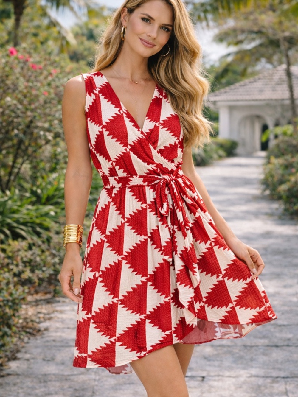 Anthro Plenty Tracy Reese Red White Boho Wrap Dress NWT Small Tie Waist